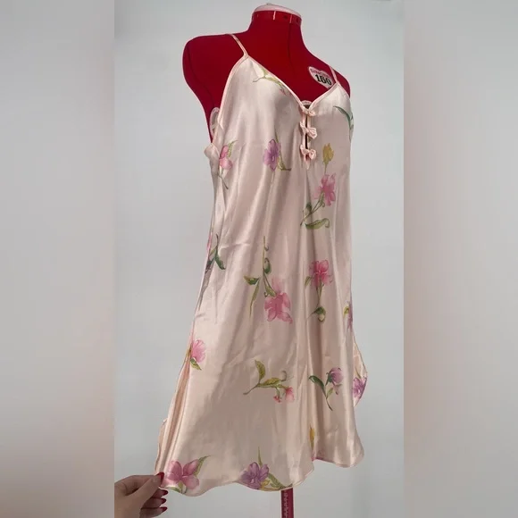 80s/90s Coquette Morgan Taylor Intimates Satin Baby Oink Floral Nightie W Bows - Picture 2 of 10